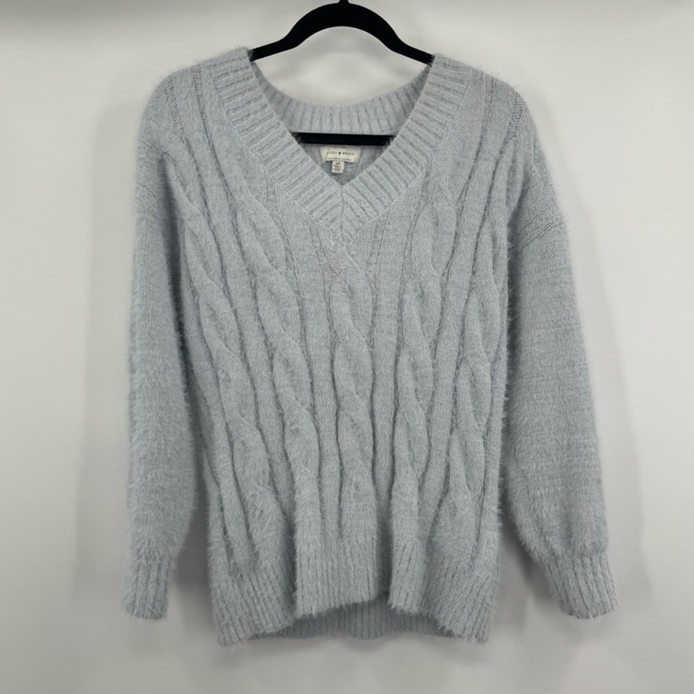 Lucky Brand light blue boho V-Neck Relaxed Fit Eyelash Sweater size small